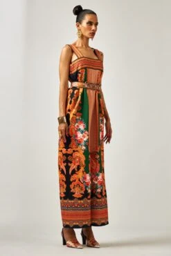Rajdeep Ranawat Rambha Beige & Orange Floral Printed Jumpsuit -Deals Haute Togs Store 011223rr43 2