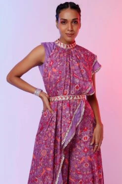 SVA Purple Floral Printed Draped Co-ord Set -Deals Haute Togs Store 020623sa06 2