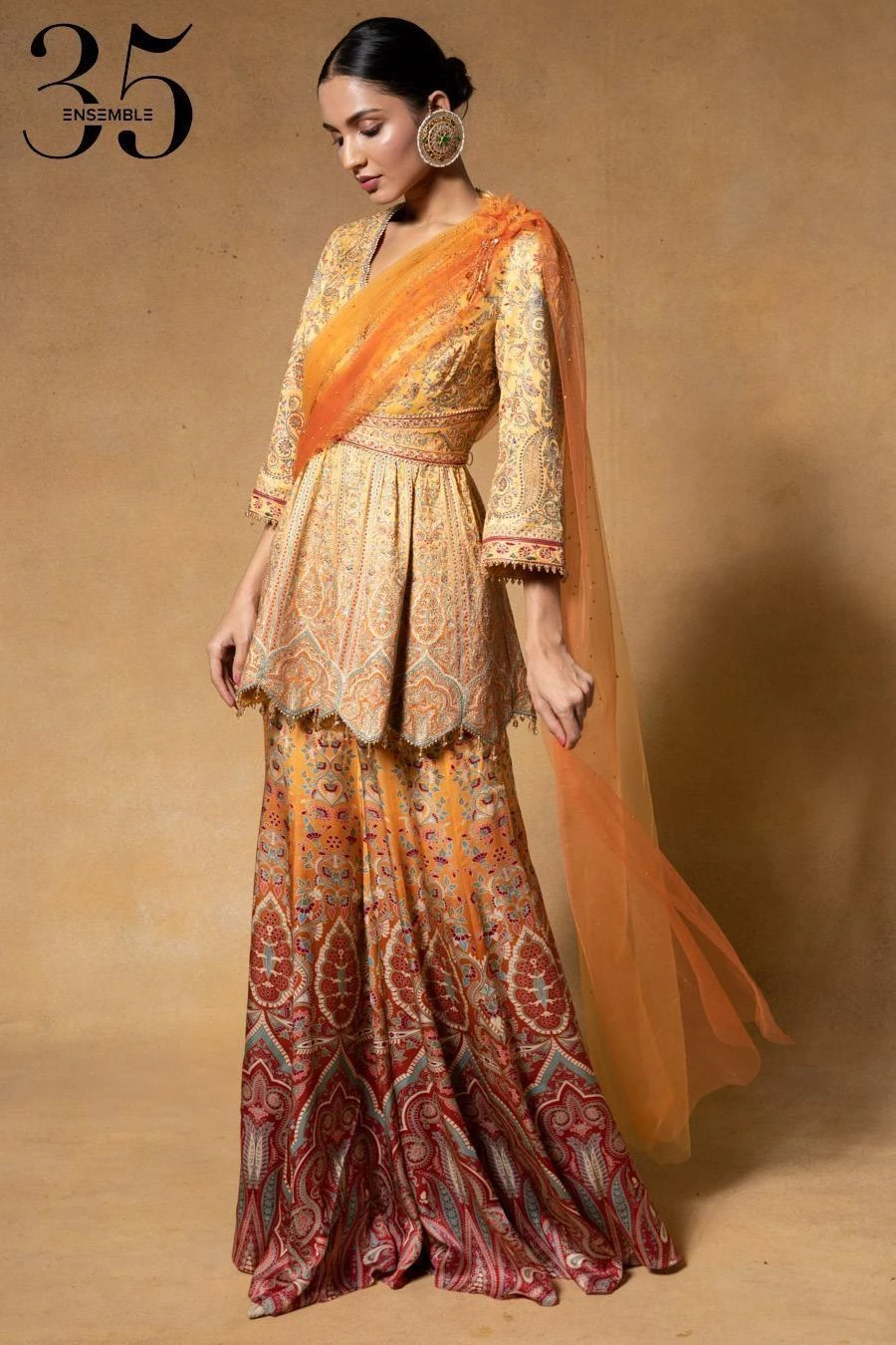 Tarun Tahiliani Sunset Kashida Embroidered Sharara Set 4 Tarun Tahiliani Sunset Kashida Embroidered Sharara Set - Image 2
