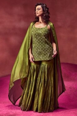 Punit Balana Olive Green Strappy Kurta & Gharara Set