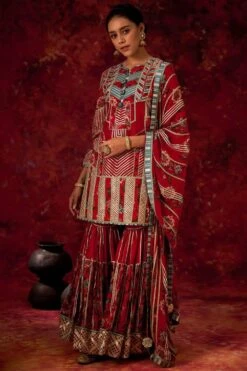 Simar Dugal Red Embellished Sharara Set
