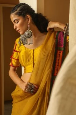 Medha Yellow Silk Embroidered Blouse