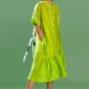 Bennch Lime Green Midi Dress With Sash Tie