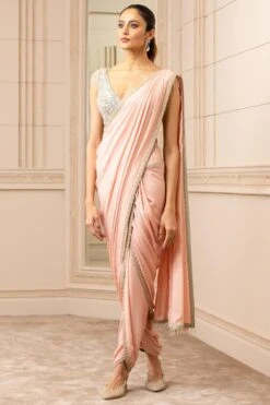 Tarun Tahiliani Blush Pink Dhoti Drape Sari Set
