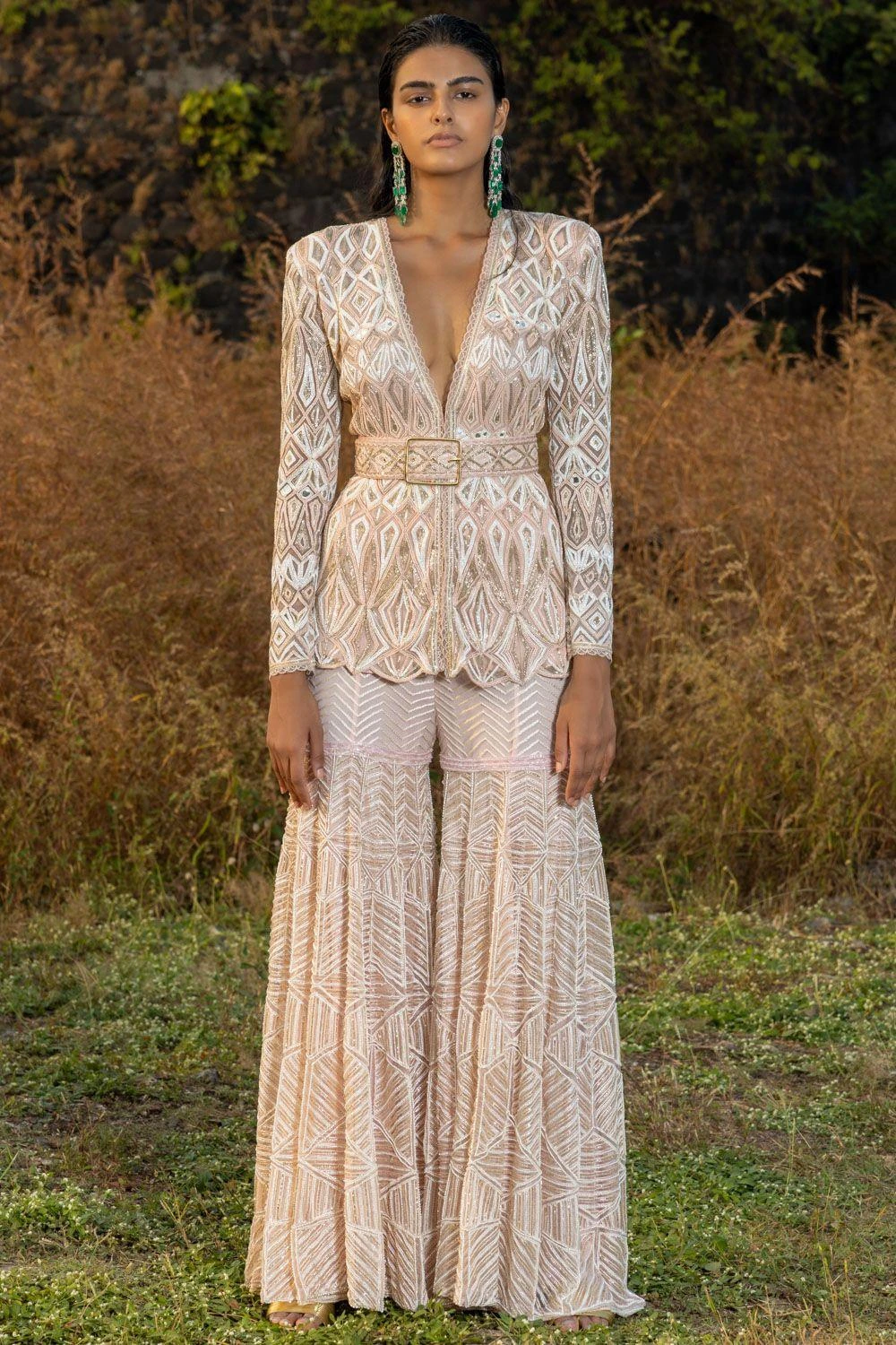 Ritika Mirchandani Hand Embroidered V-neck Kurta & Sharara Set 3 Ritika Mirchandani Hand Embroidered V-neck Kurta & Sharara Set