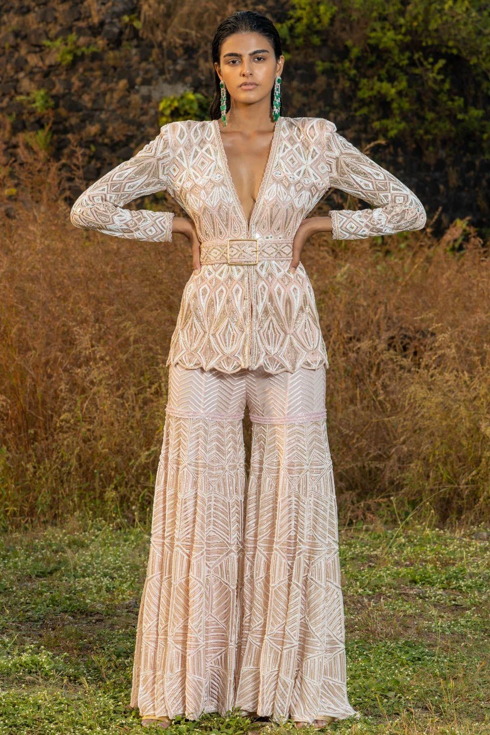 Ritika Mirchandani Hand Embroidered V-neck Kurta & Sharara Set 4 Ritika Mirchandani Hand Embroidered V-neck Kurta & Sharara Set - Image 2