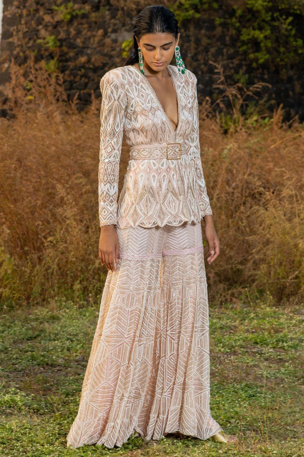 Ritika Mirchandani Hand Embroidered V-neck Kurta & Sharara Set 5 Ritika Mirchandani Hand Embroidered V-neck Kurta & Sharara Set - Image 3