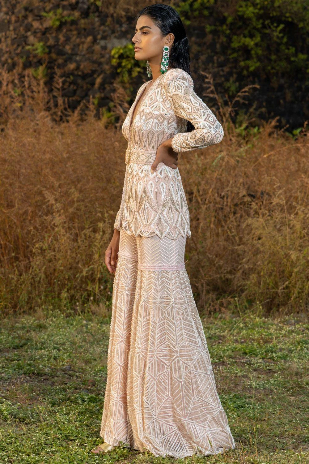 Ritika Mirchandani Hand Embroidered V-neck Kurta & Sharara Set 6 Ritika Mirchandani Hand Embroidered V-neck Kurta & Sharara Set - Image 4