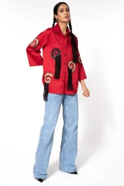Kanika Goyal Label Red Embellished Shirt 9 Kanika Goyal Label Red Embellished Shirt -Deals Haute Togs Store 1011kgl2 3