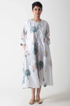 SUKETDHIR White Printed Poplin Shirt Dress -Deals Haute Togs Store 101sd34 3