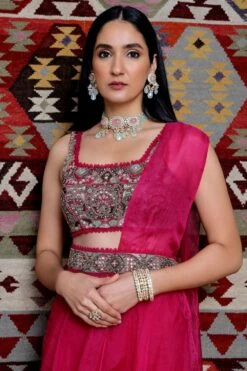 Ridhima Bhasin Fuchsia Embroidered Sharara Sari -Deals Haute Togs Store 102rb16 3