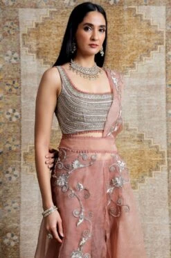 Ridhima Bhasin Seashell Pink Embroidered Sharara Sari -Deals Haute Togs Store 102rb5 3