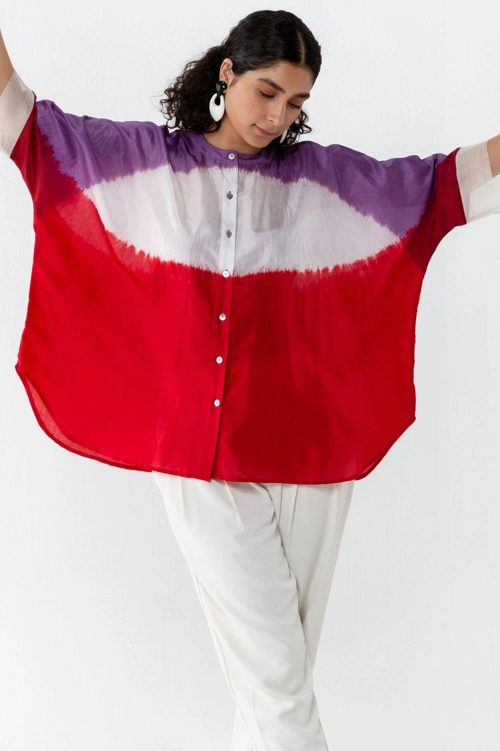 Medium Hand Dyed Colour-blocked Silk Shirt 5 Medium Hand Dyed Colour-blocked Silk Shirt - Image 3