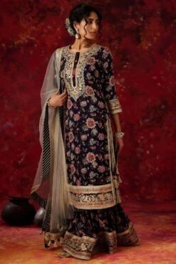 Simar Dugal Navy Chintz Printed Sharara Set