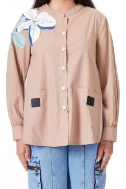 Kanika Goyal Label Beige Applique Shirt