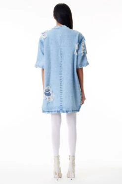 Kanika Goyal Label Floral Applique Distressed Denim Dress 7 Kanika Goyal Label Floral Applique Distressed Denim Dress -Deals Haute Togs Store 110kg3 3