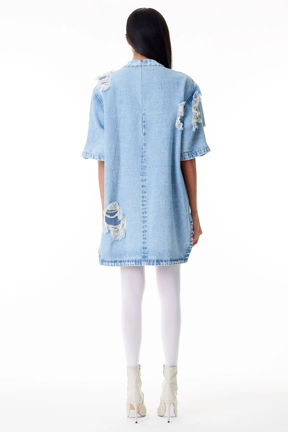 Kanika Goyal Label Floral Applique Distressed Denim Dress 5 Kanika Goyal Label Floral Applique Distressed Denim Dress - Image 3