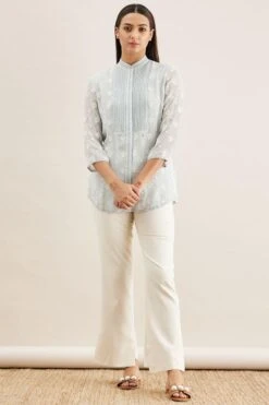 PATINE Blue Hand Embroidered Chikankari Top