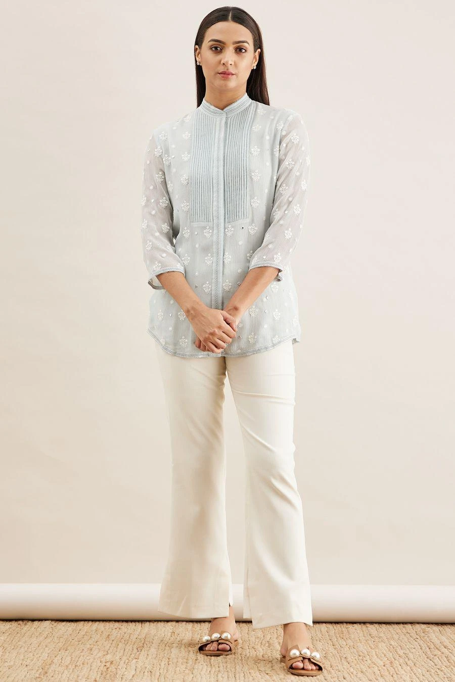 PATINE Blue Hand Embroidered Chikankari Top 3 PATINE Blue Hand Embroidered Chikankari Top