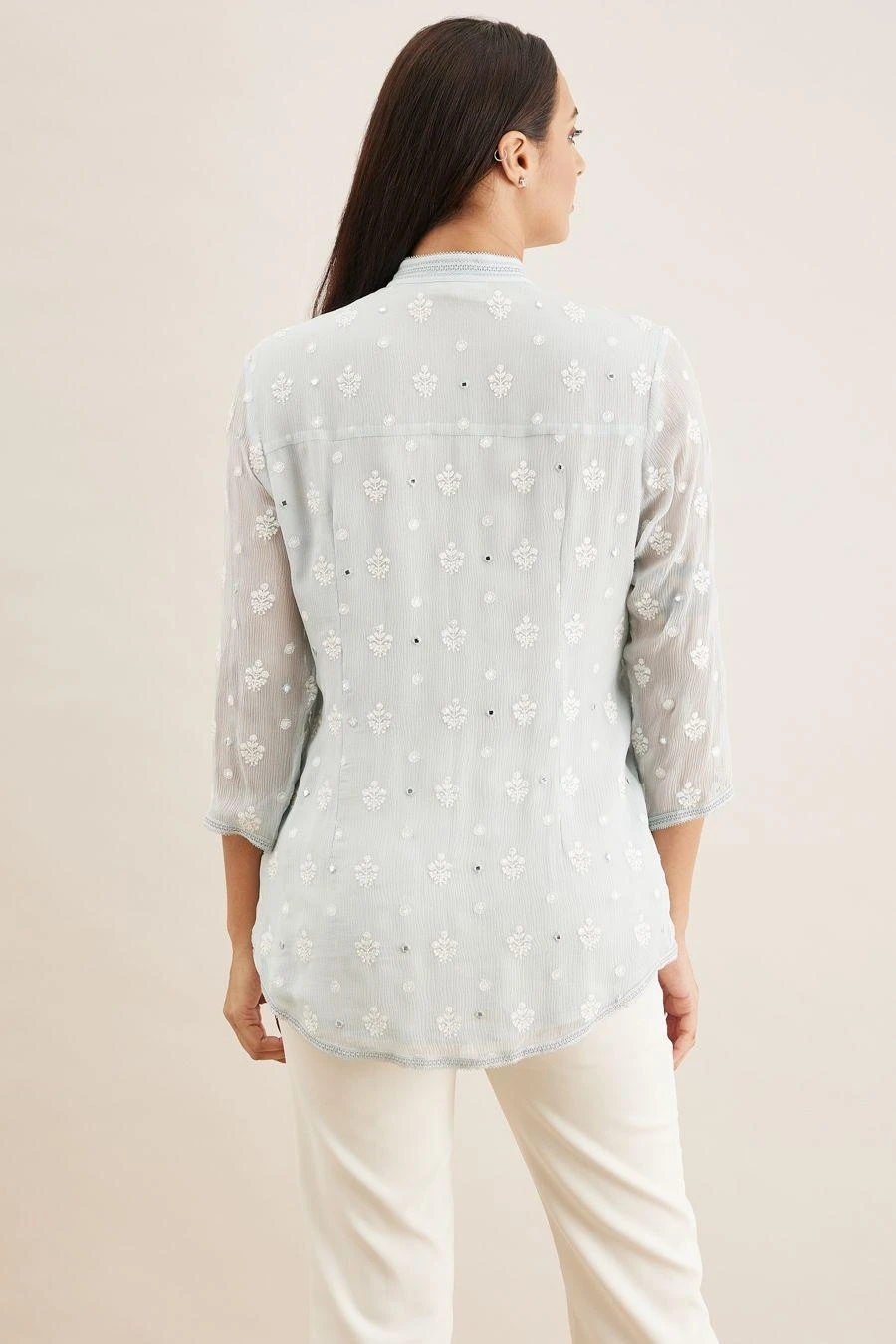 PATINE Blue Hand Embroidered Chikankari Top 7 PATINE Blue Hand Embroidered Chikankari Top - Image 5