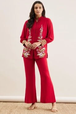 PATINE Red Gara Embroidered Top