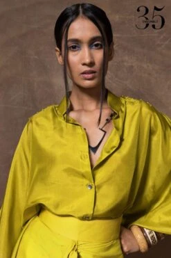 431-88 By Shweta Kapur Kelly Green Slit Sleeve Shirt -Deals Haute Togs Store 115ske10 4