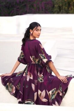 Varun Bahl Pret Burgundy Botanical Printed Asymmetric Dress -Deals Haute Togs Store 12423vbf40 4