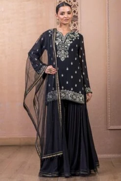 Tarun Tahiliani Black Chikanakari Sharara Set