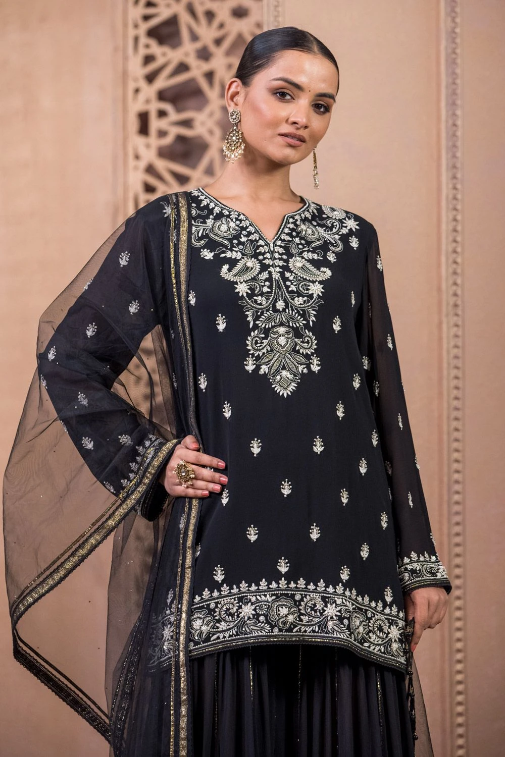 Tarun Tahiliani Black Chikanakari Sharara Set 4 Tarun Tahiliani Black Chikanakari Sharara Set - Image 2