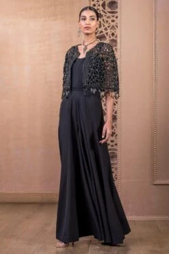Tarun Tahiliani Black Cutwork Cape & Jumpsuit Set -Deals Haute Togs Store 12623tt21 2