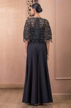 Tarun Tahiliani Black Cutwork Cape & Jumpsuit Set -Deals Haute Togs Store 12623tt21 4