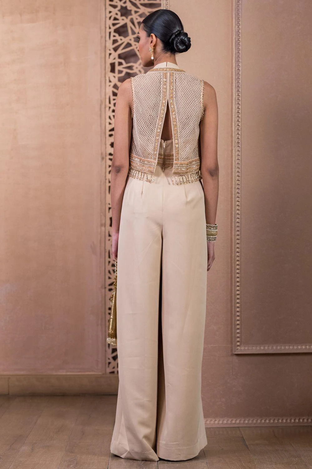 Tarun Tahiliani Beige Hand Embellished Jumpsuit And Gilet Set 5 Tarun Tahiliani Beige Hand Embellished Jumpsuit And Gilet Set - Image 3