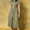 GRAINE Olive Green Cutout Dress 1 GRAINE Olive Green Cutout Dress -Deals Haute Togs Store 1304gra01 1
