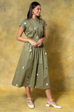 GRAINE Olive Green Cutout Dress -Deals Haute Togs Store 1304gra01 3