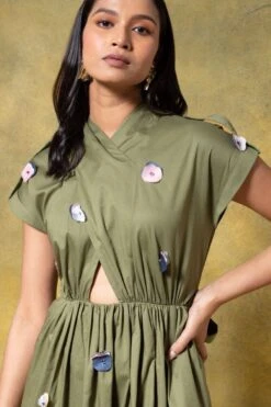 GRAINE Olive Green Cutout Dress -Deals Haute Togs Store 1304gra01 4