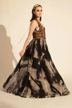 Nikita Mhaisalkar Black & White Stroke Printed Maxi Dress -Deals Haute Togs Store 131023nmw5 3