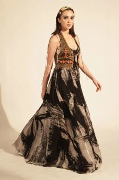 Nikita Mhaisalkar Black & White Stroke Printed Maxi Dress -Deals Haute Togs Store 131023nmw5 4