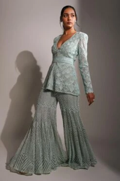 Ritika Mirchandani Aqua Geometric Embroidered Sharara Set -Deals Haute Togs Store 1312rm19 3
