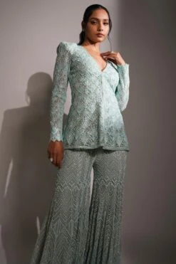 Ritika Mirchandani Aqua Geometric Embroidered Sharara Set -Deals Haute Togs Store 1312rm19 4