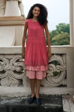 Swatti Kapoor Quartz Pink Layered Dress With Coral Culottes