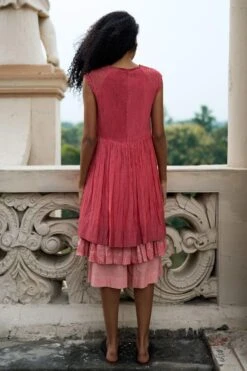 Swatti Kapoor Quartz Pink Layered Dress With Coral Culottes -Deals Haute Togs Store 131sk15 5