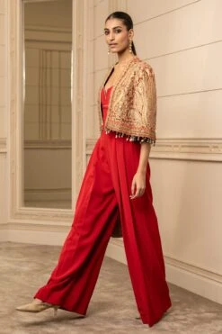 Tarun Tahiliani Red Paisley Printed Cape & Jumpsuit 10 Tarun Tahiliani Red Paisley Printed Cape & Jumpsuit -Deals Haute Togs Store 13323tt76 3