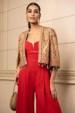Tarun Tahiliani Red Paisley Printed Cape & Jumpsuit 11 Tarun Tahiliani Red Paisley Printed Cape & Jumpsuit -Deals Haute Togs Store 13323tt76 4