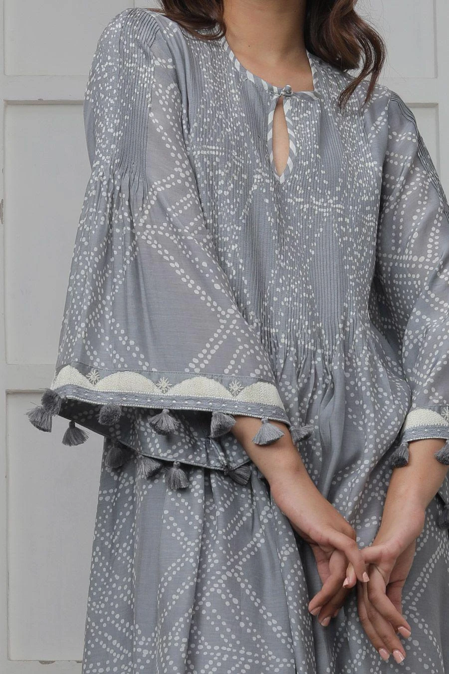 Myoho Grey Pintucked Dress With Flared Sleeves 5 Myoho Grey Pintucked Dress With Flared Sleeves - Image 3