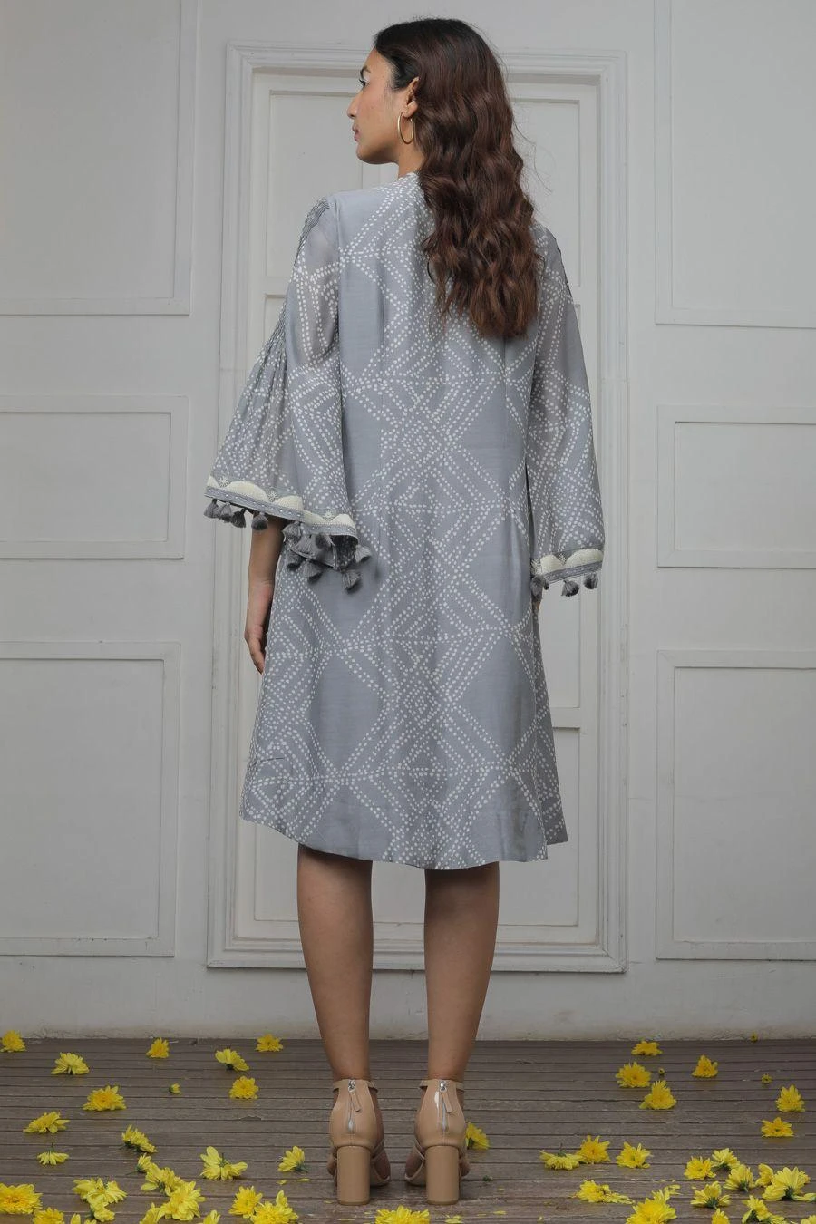Myoho Grey Pintucked Dress With Flared Sleeves 6 Myoho Grey Pintucked Dress With Flared Sleeves - Image 4