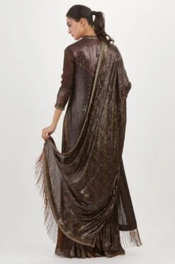 Nakul Sen Coffee Sequin Striped Sharara Set -Deals Haute Togs Store 13nsc24 5
