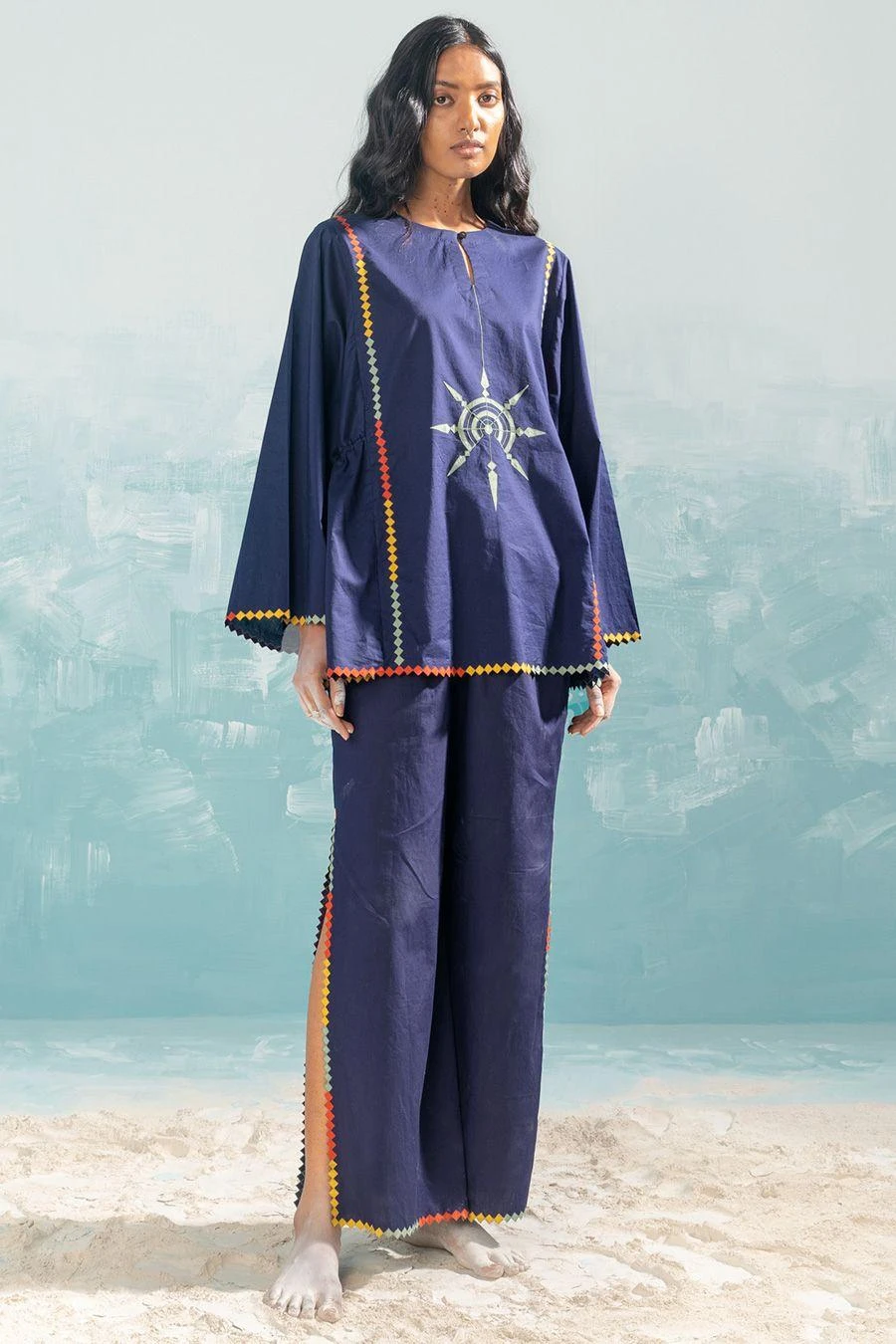 Ikai Navy Panelled Drawstring Top 3 Ikai Navy Panelled Drawstring Top