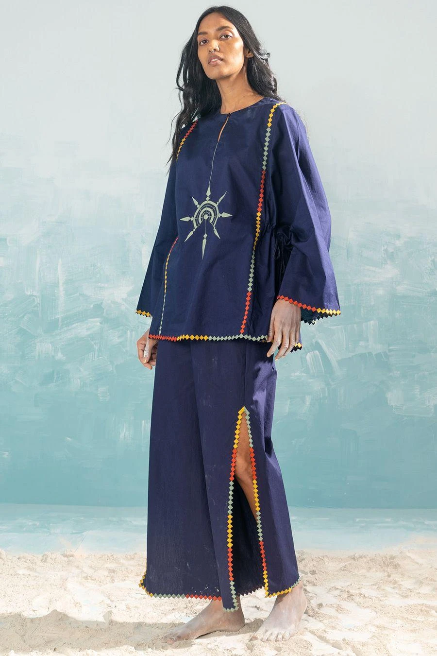 Ikai Navy Panelled Drawstring Top 4 Ikai Navy Panelled Drawstring Top - Image 2