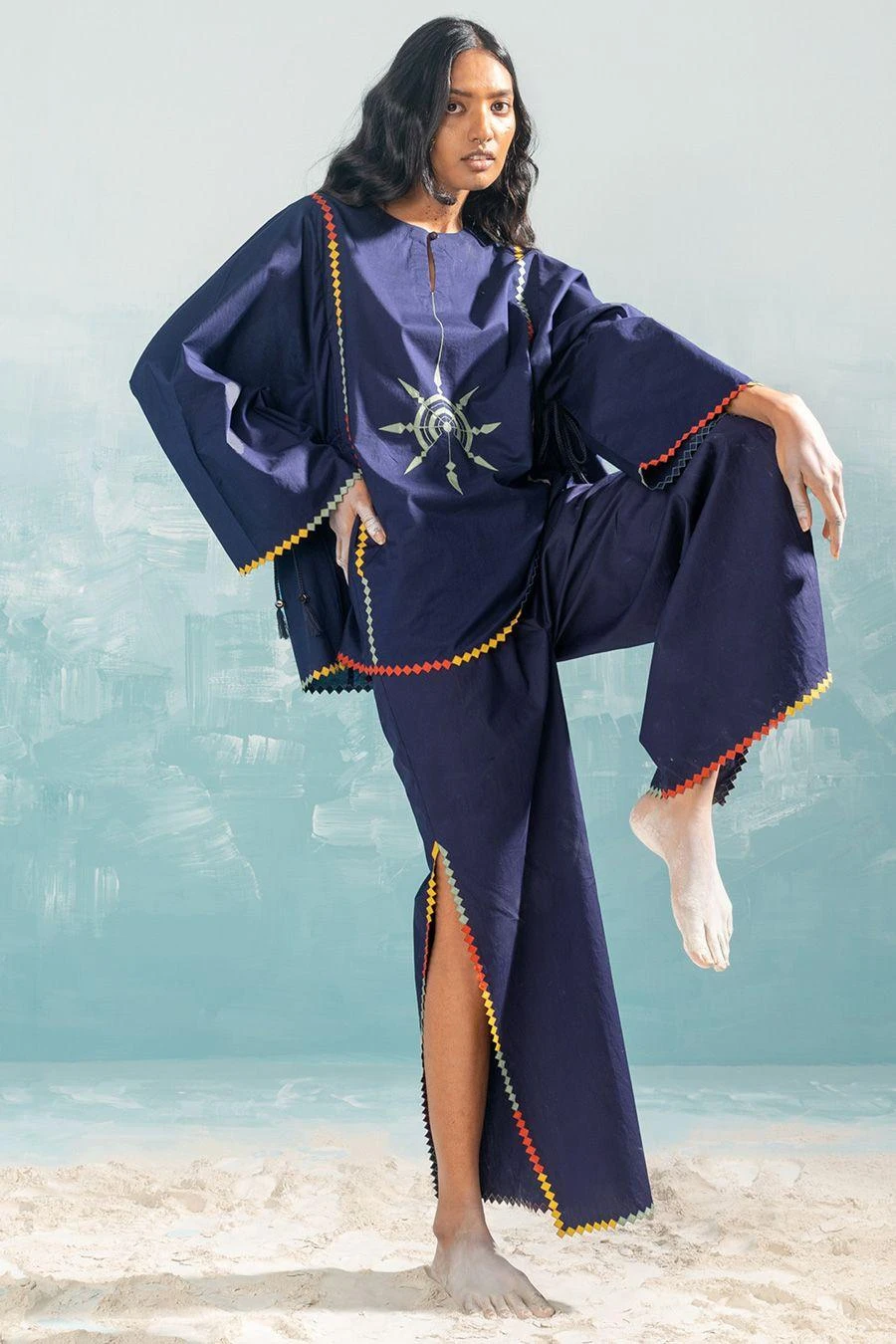 Ikai Navy Panelled Drawstring Top 5 Ikai Navy Panelled Drawstring Top - Image 3