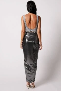 431-88 By Shweta Kapur Silver Chrome Scoop Blouse -Deals Haute Togs Store 1411sk30 3